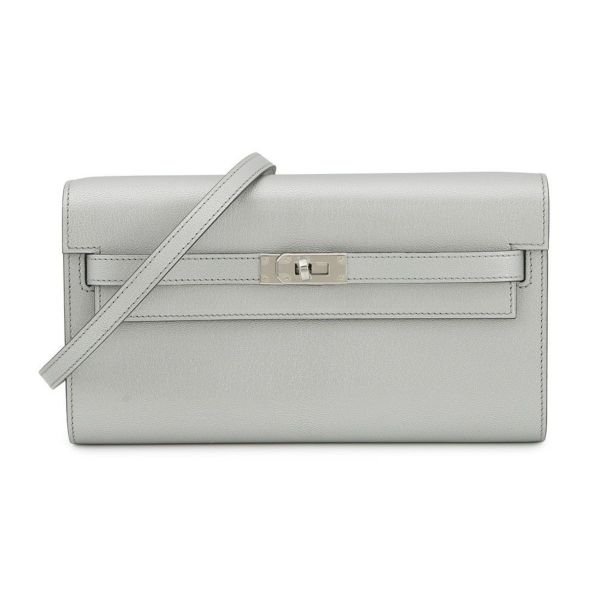 エルメス 長財布 ケリーウォレット ロング アルジャン/シルバー金具 シェブルシャムキラ K刻印 HERMES 財布