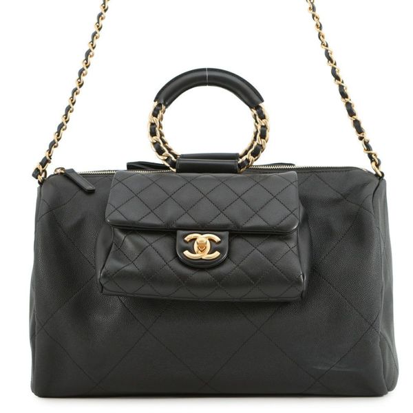 シャネル ハンドバッグ マトラッセ ココマーク ボーリングバッグ キャビアスキン ラムスキン AS1360 CHANEL 2WAY 黒