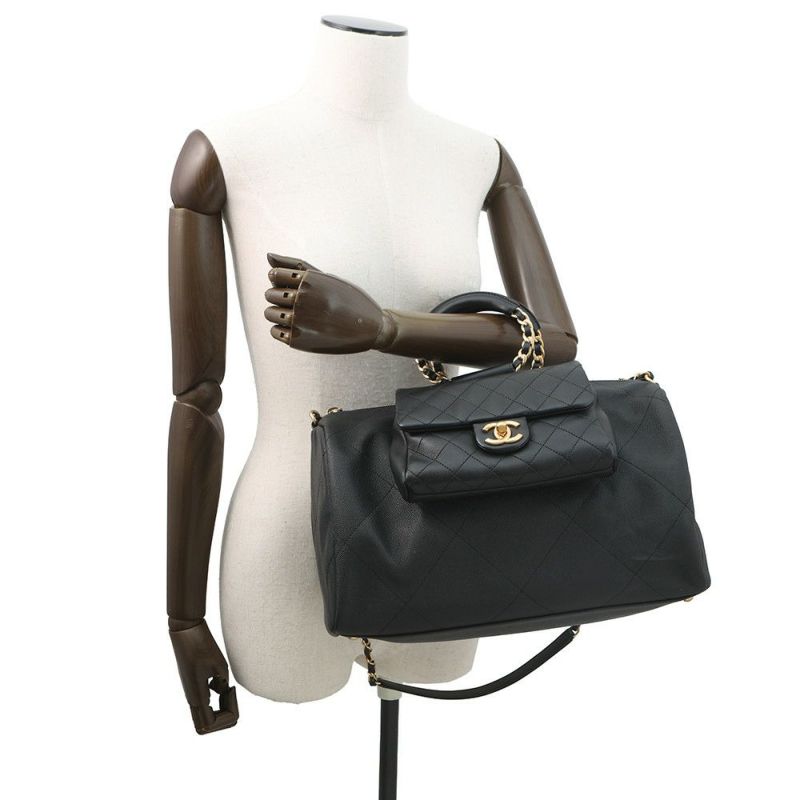 シャネル ハンドバッグ マトラッセ ココマーク ボーリングバッグ キャビアスキン ラムスキン AS1360 CHANEL 2WAY 黒