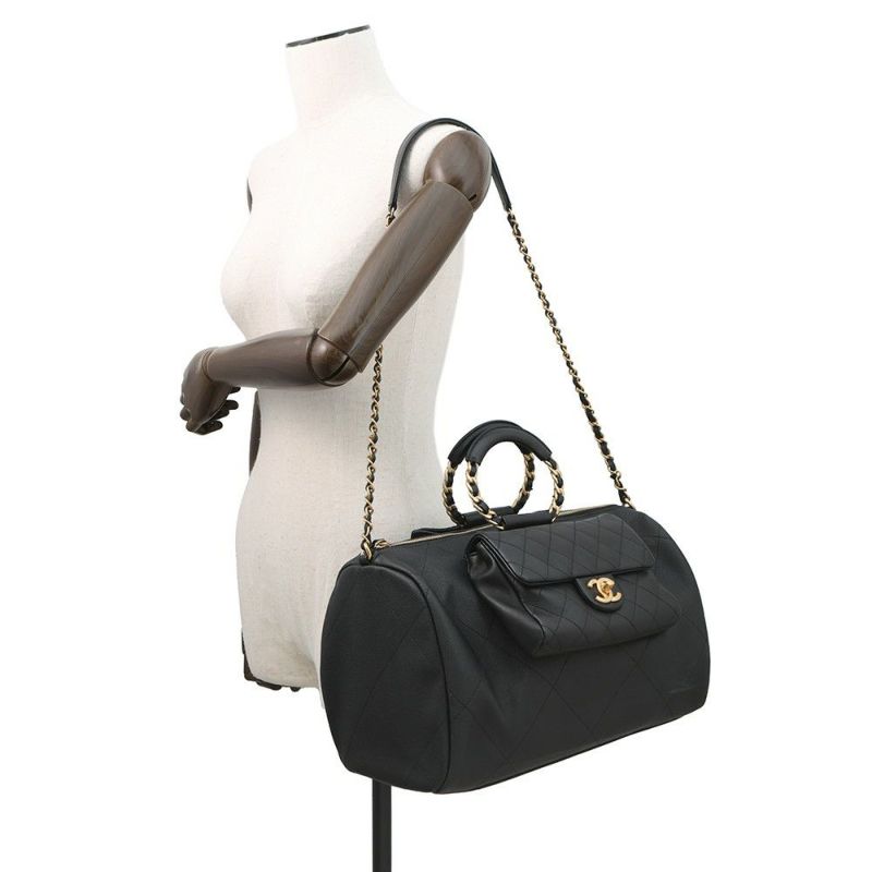 シャネル ハンドバッグ マトラッセ ココマーク ボーリングバッグ キャビアスキン ラムスキン AS1360 CHANEL 2WAY 黒