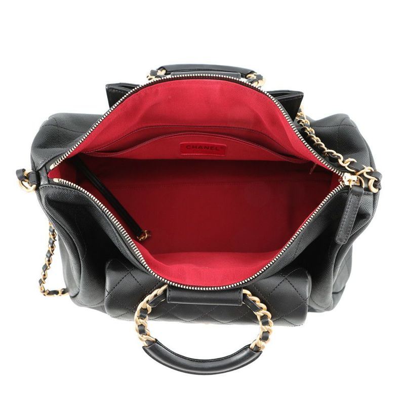 シャネル ハンドバッグ マトラッセ ココマーク ボーリングバッグ キャビアスキン ラムスキン AS1360 CHANEL 2WAY 黒