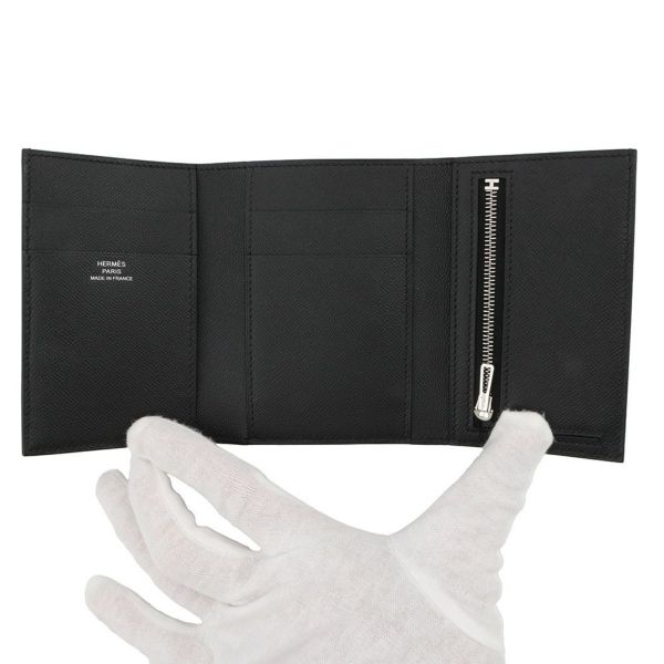 エルメス 三つ折り財布 ベアンコンビネ ブラック/ブラック金具 ヴォーマダム W刻印 HERMES 財布 黒