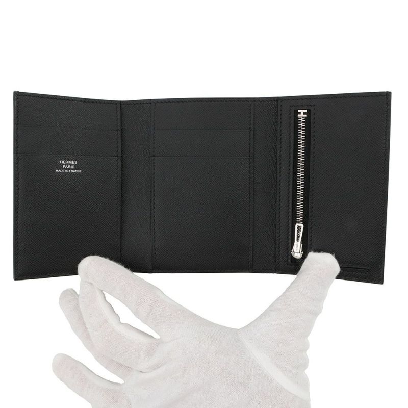 エルメス 三つ折り財布 ベアンコンビネ ブラック/ブラック金具 ヴォーマダム W刻印 HERMES 財布 黒