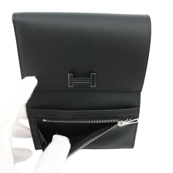 エルメス 三つ折り財布 ベアンコンビネ ブラック/ブラック金具 ヴォーマダム W刻印 HERMES 財布 黒