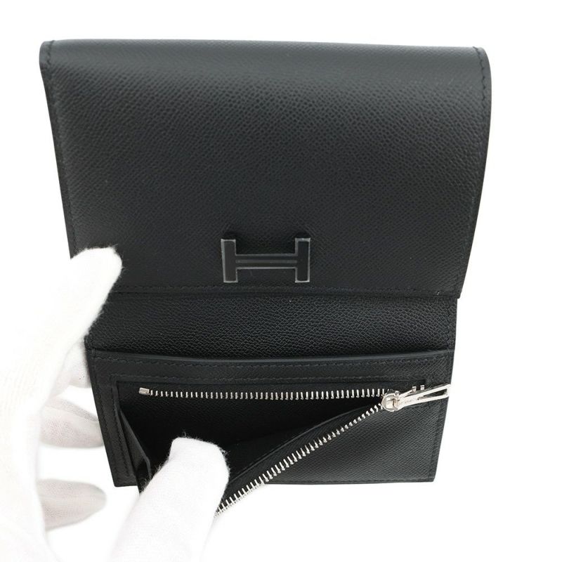 エルメス 三つ折り財布 ベアンコンビネ ブラック/ブラック金具 ヴォーマダム W刻印 HERMES 財布 黒