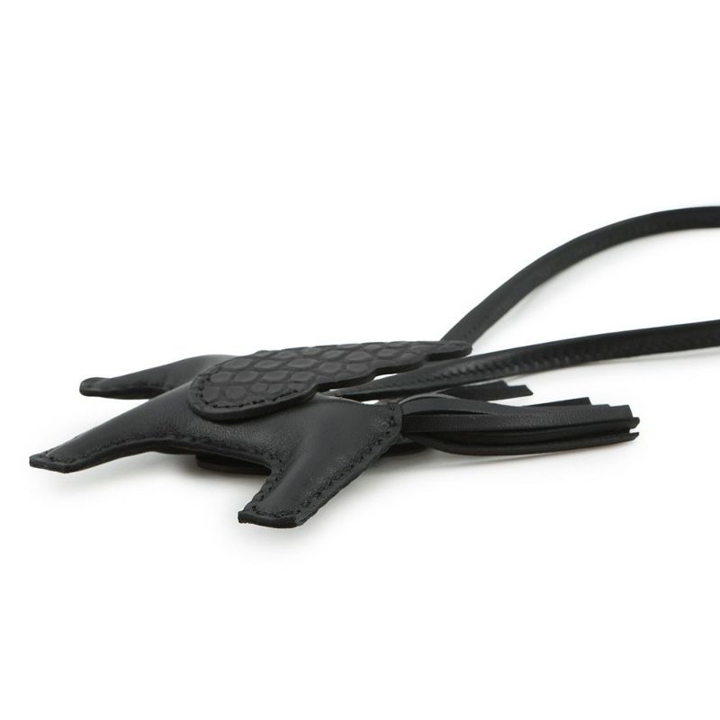 エルメス バッグチャーム ロデオPM ペガサス タッチ ブラック ラムスキン/アリゲーターマット K刻印 HERMES チャーム 黒