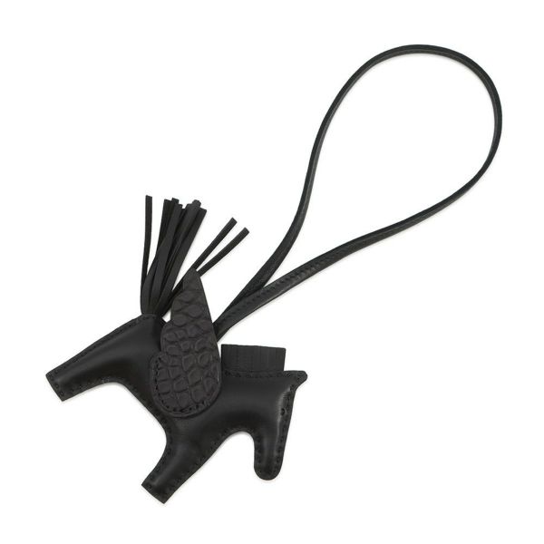 エルメス バッグチャーム ロデオPM ペガサス タッチ ブラック ラムスキン/アリゲーターマット K刻印 HERMES チャーム 黒