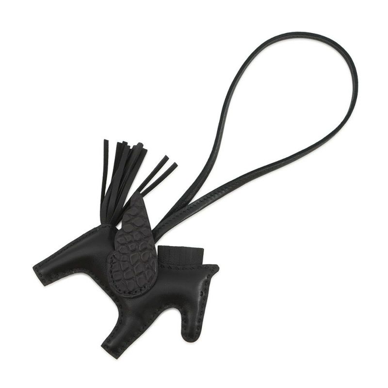 エルメス バッグチャーム ロデオPM ペガサス タッチ ブラック ラムスキン/アリゲーターマット K刻印 HERMES チャーム 黒