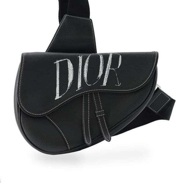 クリスチャン・ディオール ボディバッグ アレックスフォックストンコラボ サドルバッグ レザー Christian Dior 黒