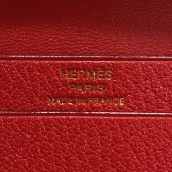 エルメス カードケース ベアン ミニ 小銭入れ付き ルージュラデュ/ゴールド金具 シェブルミゾル K刻印 HERMES 名刺入れ コインケース