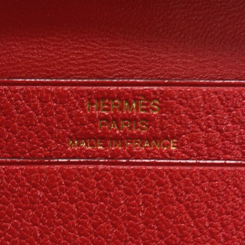 エルメス カードケース ベアン ミニ 小銭入れ付き ルージュラデュ/ゴールド金具 シェブルミゾル K刻印 HERMES 名刺入れ コインケース