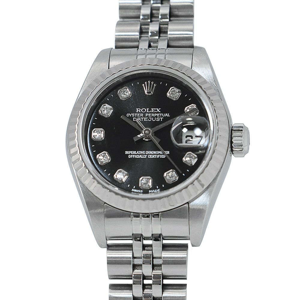 ロレックス デイトジャスト 26 SS/K18WGホワイトゴールド 10Pダイヤ K番 79174G ROLEX 腕時計 黒文字盤