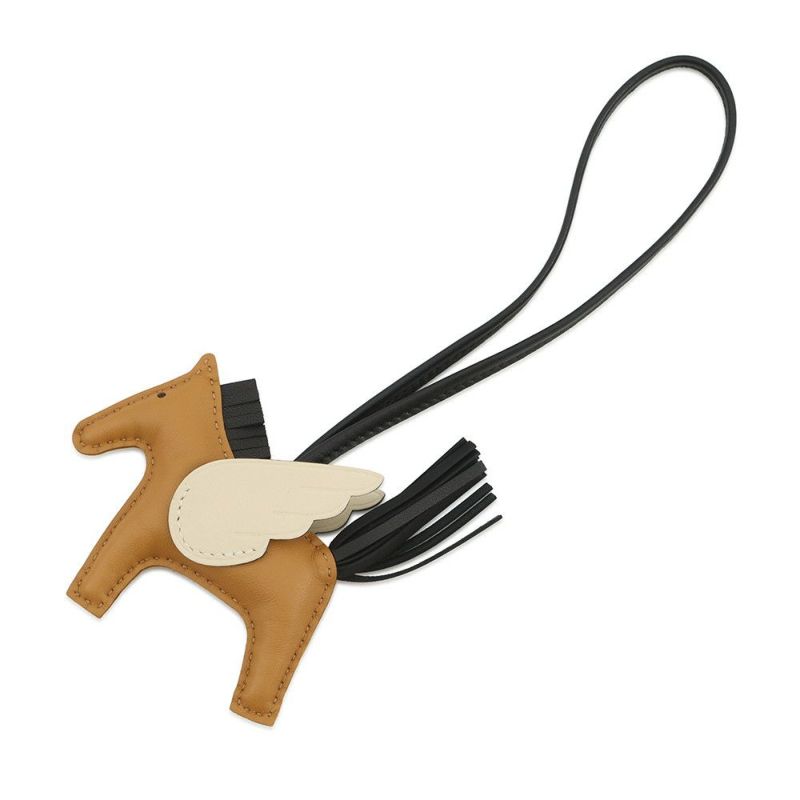 エルメス バッグチャーム ロデオPM ペガサス チャイ/ナタ/ブラック ラムスキン W刻印 HERMES チャーム オーナメント