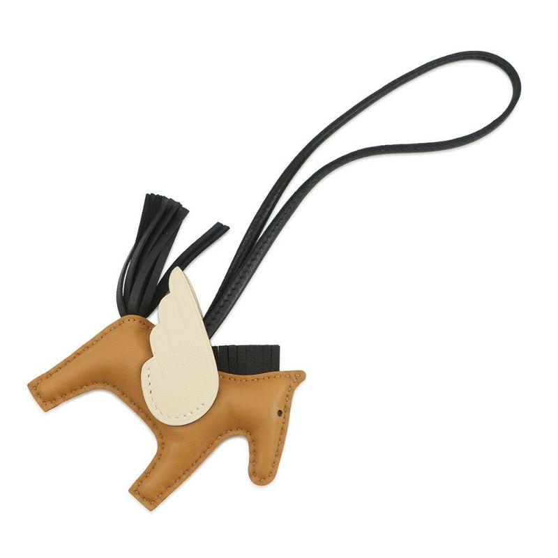 エルメス バッグチャーム ロデオPM ペガサス チャイ/ナタ/ブラック ラムスキン W刻印 HERMES チャーム オーナメント