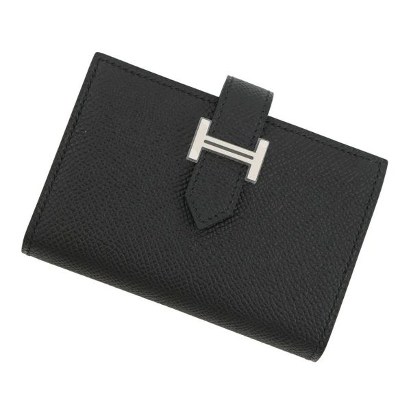エルメス カードケース ベアン ミニ 小銭入れ付き ブラック/シルバー金具 エプソン K刻印 HERMES 名刺入れ コインケース 黒