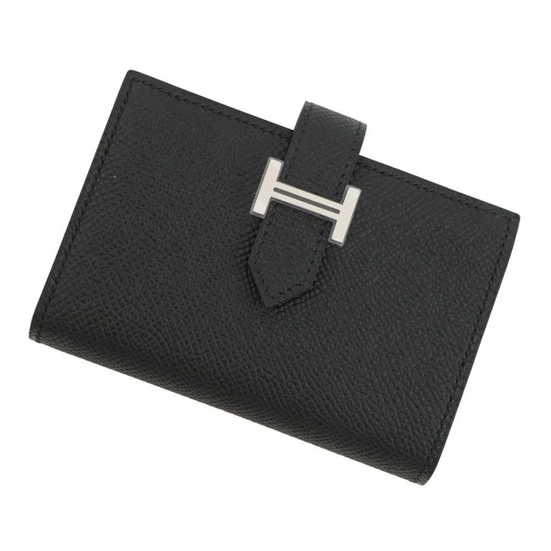 エルメス カードケース ベアン ミニ 小銭入れ付き ブラック/シルバー金具 エプソン K刻印 HERMES 名刺入れ コインケース 黒