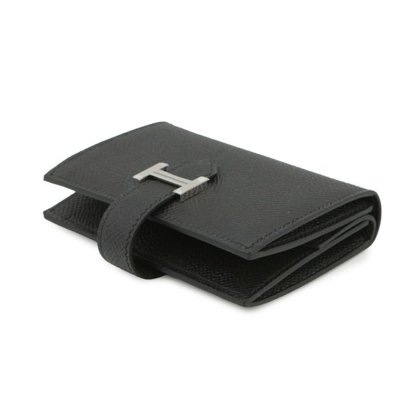 エルメス カードケース ベアン ミニ 小銭入れ付き ブラック/シルバー金具 エプソン K刻印 HERMES 名刺入れ コインケース 黒