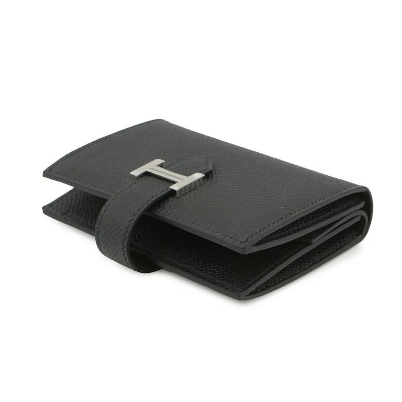 エルメス カードケース ベアン ミニ 小銭入れ付き ブラック/シルバー金具 エプソン K刻印 HERMES 名刺入れ コインケース 黒