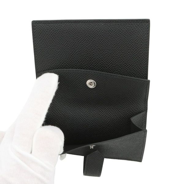 エルメス カードケース ベアン ミニ 小銭入れ付き ブラック/シルバー金具 エプソン K刻印 HERMES 名刺入れ コインケース 黒