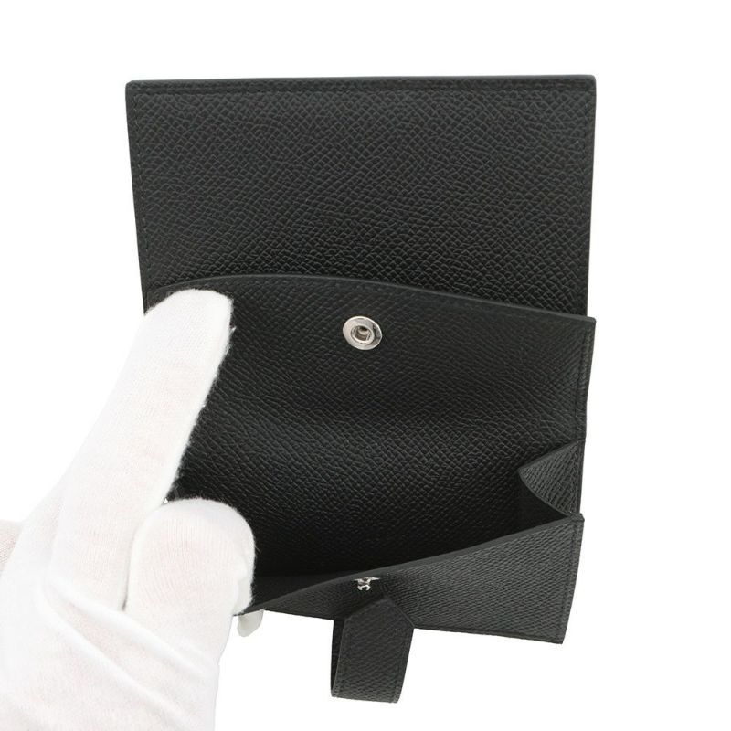 エルメス カードケース ベアン ミニ 小銭入れ付き ブラック/シルバー金具 エプソン K刻印 HERMES 名刺入れ コインケース 黒