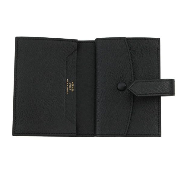 エルメス カードケース ベアン ミニ 小銭入れ付き ブラック/ゴールド金具 ヴォーマダム K刻印 HERMES 名刺入れ コインケース 黒