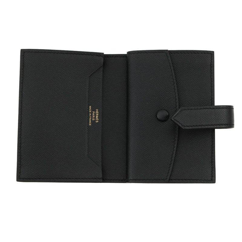 エルメス カードケース ベアン ミニ 小銭入れ付き ブラック/ゴールド金具 ヴォーマダム K刻印 HERMES 名刺入れ コインケース 黒
