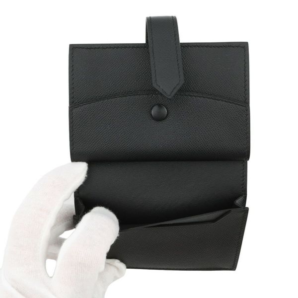 エルメス カードケース ベアン ミニ 小銭入れ付き ブラック/ゴールド金具 ヴォーマダム K刻印 HERMES 名刺入れ コインケース 黒