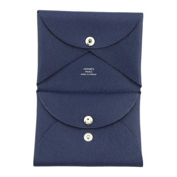 エルメス コインケース カルヴィ デュオ ブルーネイビー/シルバー金具 エプソン K刻印 財布