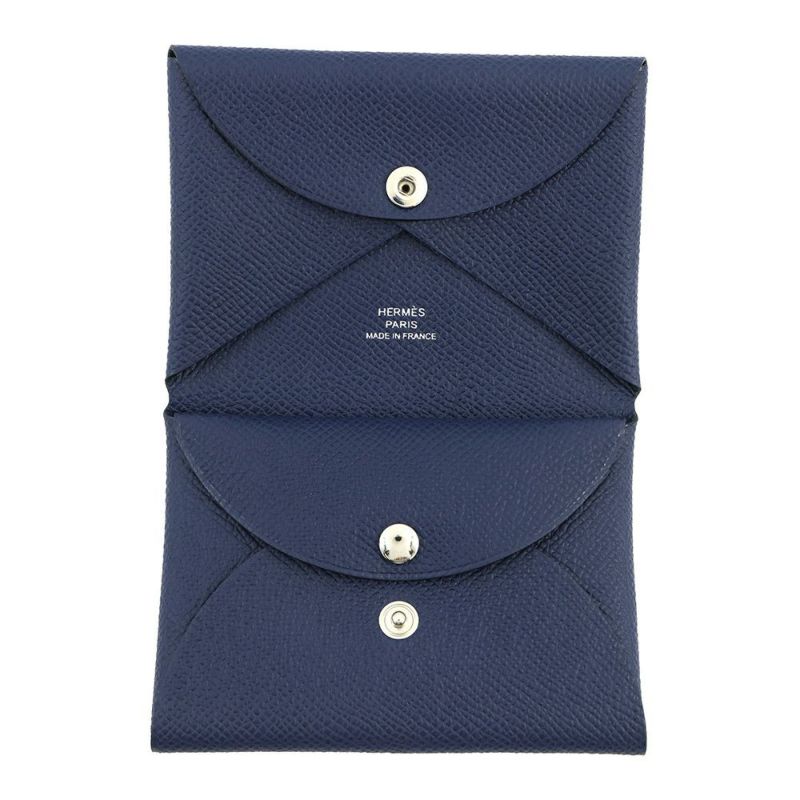エルメス コインケース カルヴィ デュオ ブルーネイビー/シルバー金具 エプソン K刻印 財布