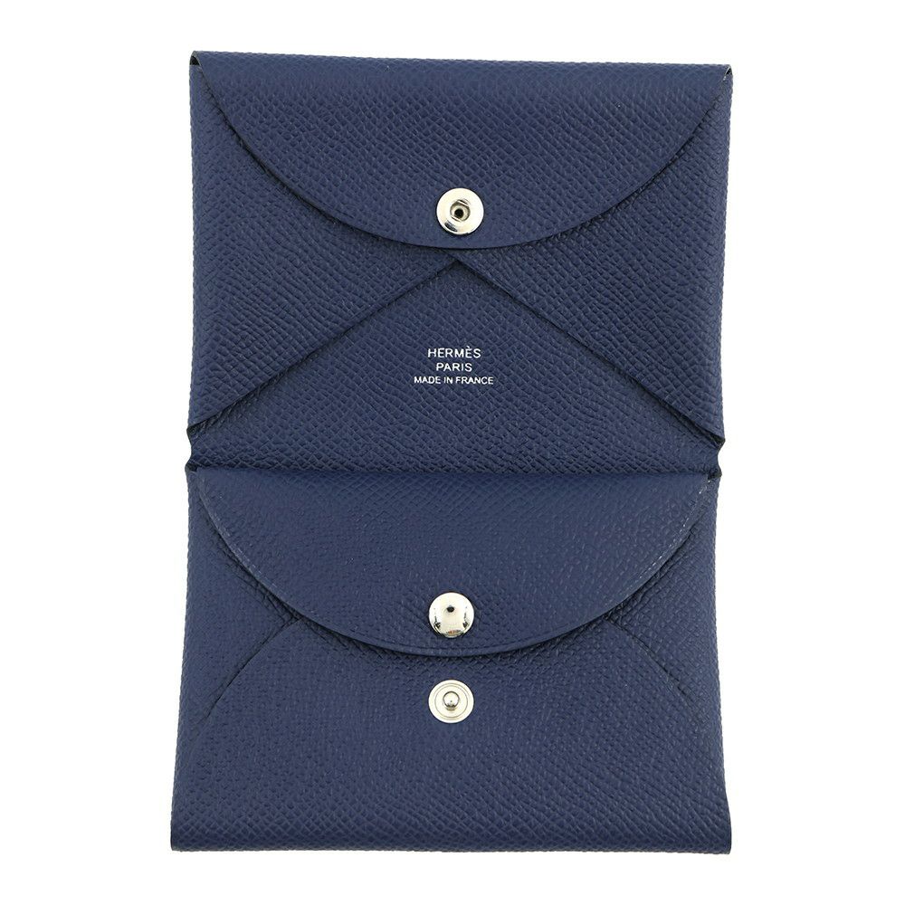 エルメス コインケース カルヴィ デュオ ブルーネイビー/シルバー金具 エプソン K刻印 財布