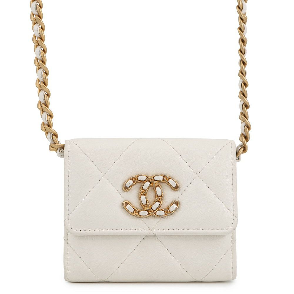 シャネル チェーンウォレット シャネル19 コインパース ラムスキン AP1787 CHANEL 二つ折り財布 白