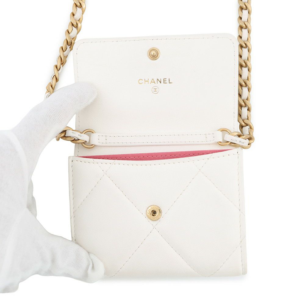 シャネル チェーンウォレット シャネル19 コインパース ラムスキン AP1787 CHANEL 二つ折り財布 白