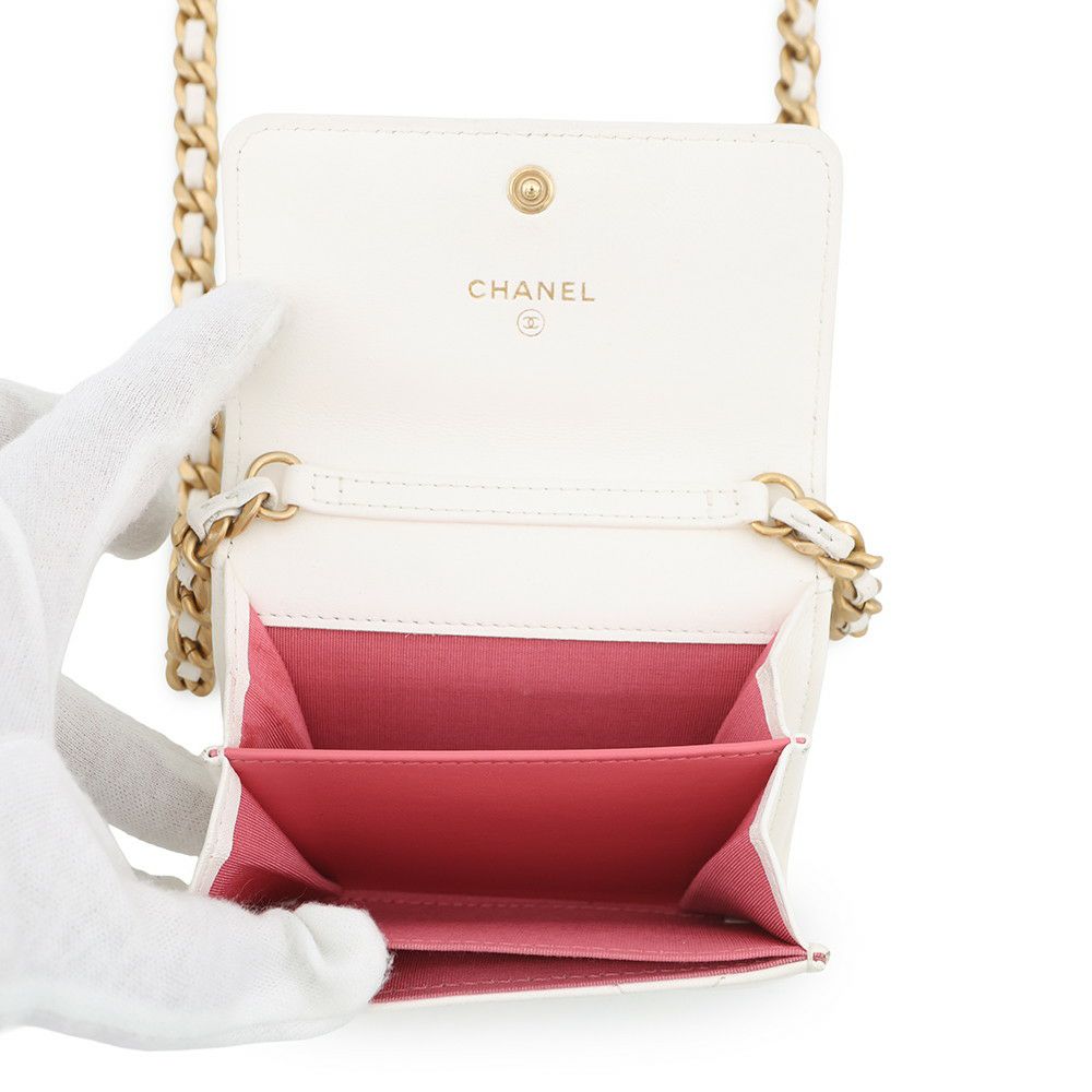 シャネル チェーンウォレット シャネル19 コインパース ラムスキン AP1787 CHANEL 二つ折り財布 白