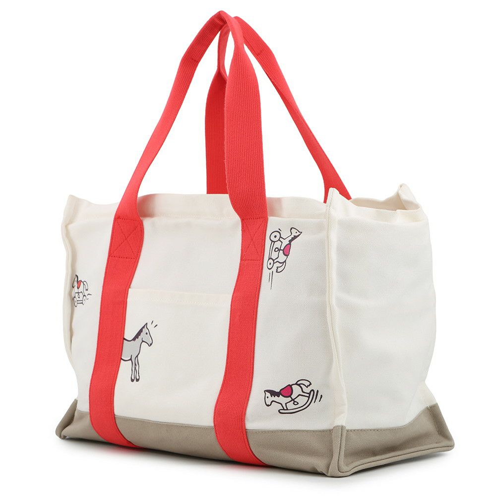 エルメス マザーズバッグ アダダ キャンバス 馬モチーフ HERMES トートバッグ ポーチ付き 白