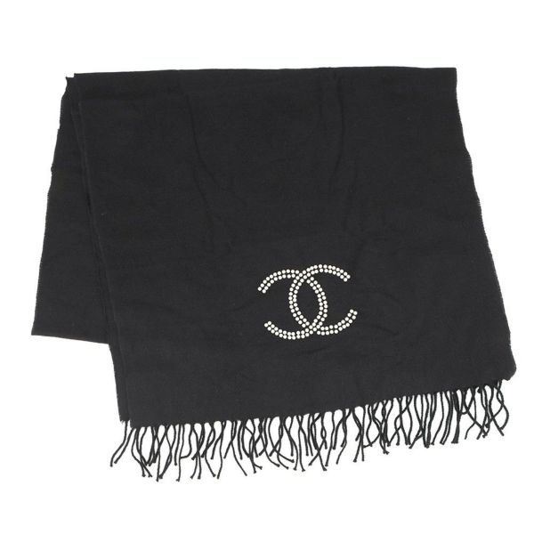 シャネル マフラー ココマーク フェイクパール カシミヤ CHANEL 黒