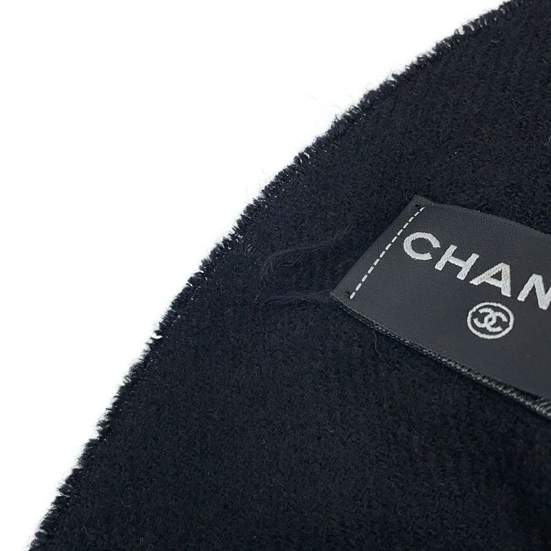 シャネル マフラー ココマーク フェイクパール カシミヤ CHANEL 黒