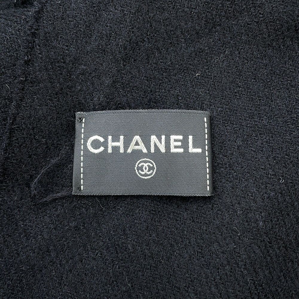 シャネル マフラー ココマーク フェイクパール カシミヤ CHANEL 黒