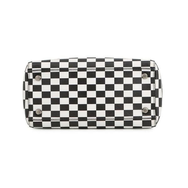 クリスチャン・ディオール ハンドバッグ レディディオール チェッカー ミディアム レザー Christian Dior 2way 黒 白