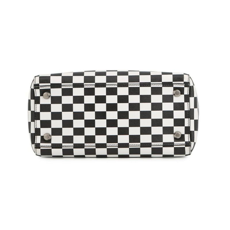 クリスチャン・ディオール ハンドバッグ レディディオール チェッカー ミディアム レザー Christian Dior 2way 黒 白