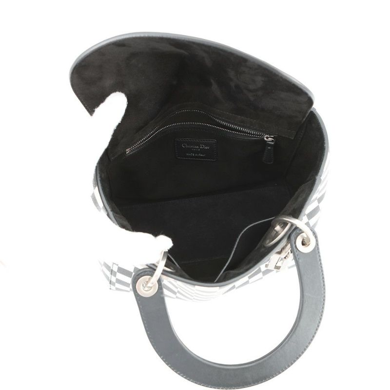 クリスチャン・ディオール ハンドバッグ レディディオール チェッカー ミディアム レザー Christian Dior 2way 黒 白