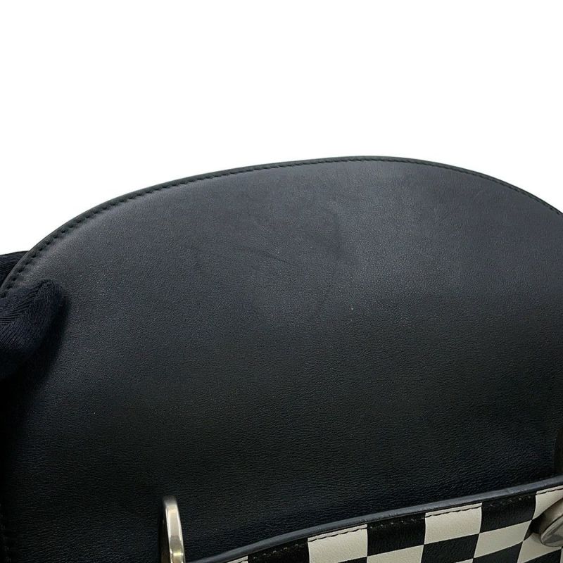 クリスチャン・ディオール ハンドバッグ レディディオール チェッカー ミディアム レザー Christian Dior 2way 黒 白