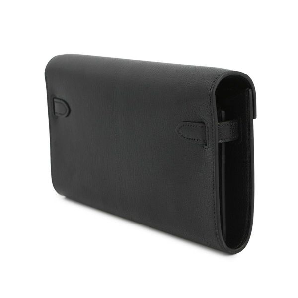 エルメス 長財布 ケリーウォレット ロング ブラック/エレクトラム金具 シェブルシャムキラ K刻印 HERMES 財布 黒