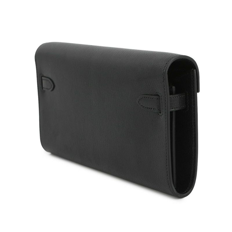 エルメス 長財布 ケリーウォレット ロング ブラック/エレクトラム金具 シェブルシャムキラ K刻印 HERMES 財布 黒