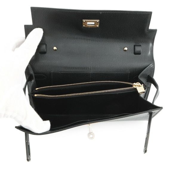 エルメス 長財布 ケリーウォレット ロング ブラック/エレクトラム金具 シェブルシャムキラ K刻印 HERMES 財布 黒