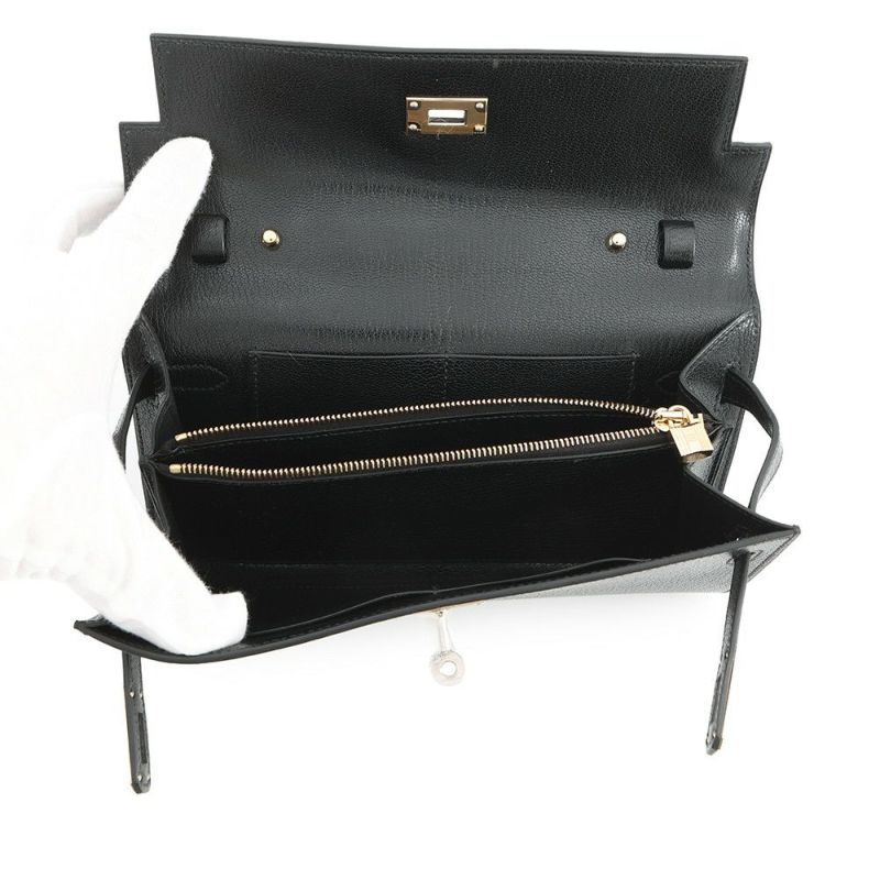 エルメス 長財布 ケリーウォレット ロング ブラック/エレクトラム金具 シェブルシャムキラ K刻印 HERMES 財布 黒