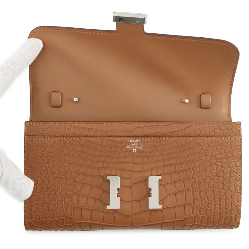 エルメス 長財布 コンスタンス トゥーゴー ロング ゴールド/シルバー金具 アリゲーターマット K刻印 HERMES
