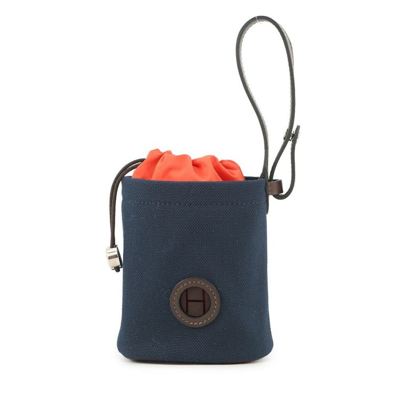 エルメス 犬用トリーツ ポーチ オン ザ ゴー ネイビー/シルバー金具 コーティングキャンバス  HERMES 小物入れ