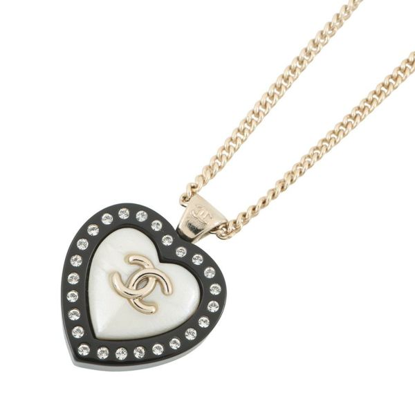 シャネル ネックレス ココマーク ハートモチーフ ラインストーン D21S CHANEL 黒