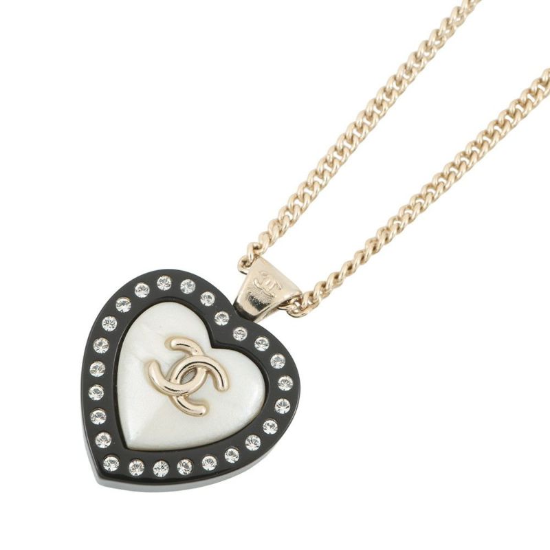 シャネル ネックレス ココマーク ハートモチーフ ラインストーン D21S CHANEL 黒