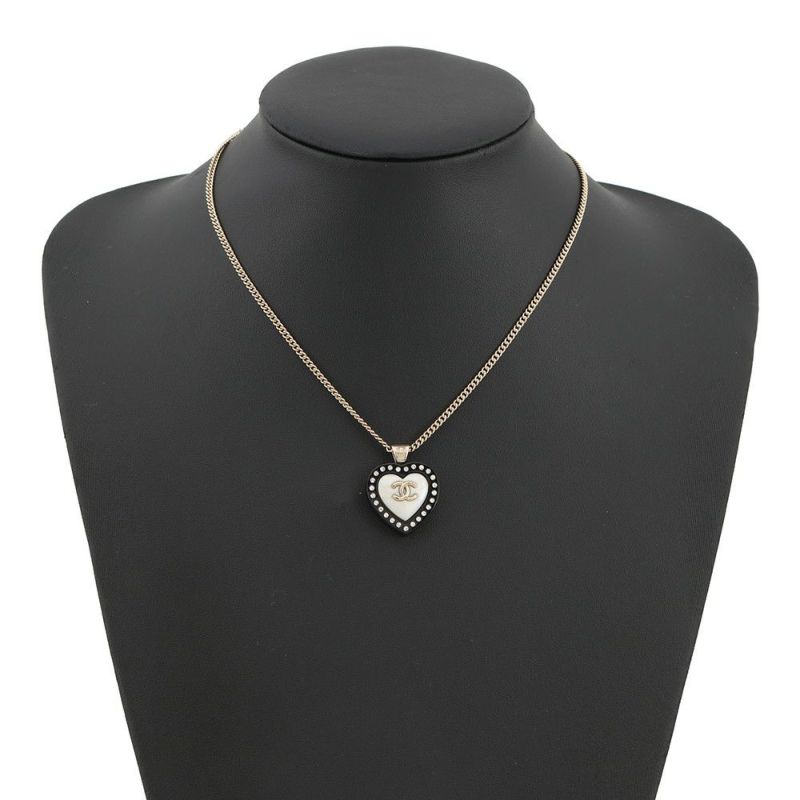 シャネル ネックレス ココマーク ハートモチーフ ラインストーン D21S CHANEL 黒